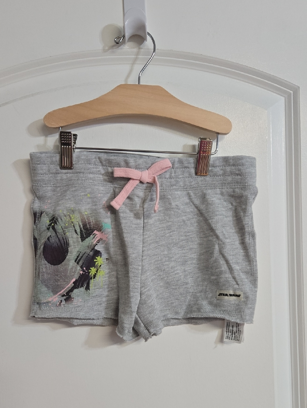 Star Wars Light Gray Kids Shorts with Pink Drawstring Small